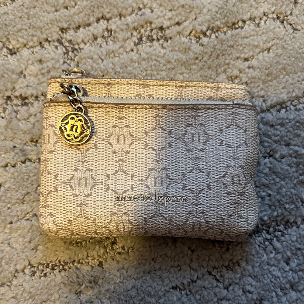 Nanette Lepore Cream Monogram Cosmetic Pouch